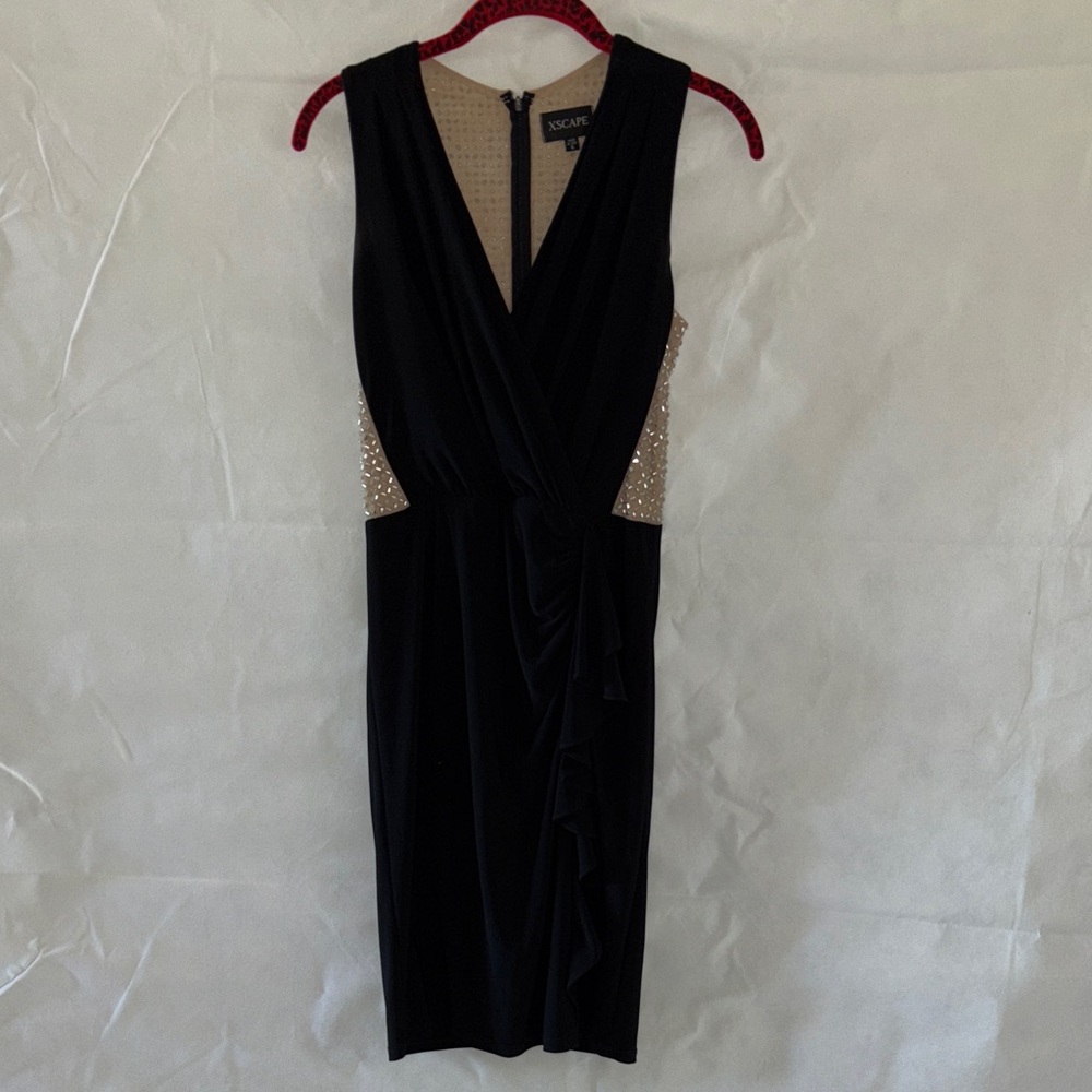 Xscape Black and Gold Backless Dress